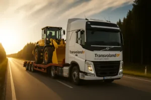 Camion transportando maquinaria pesada
