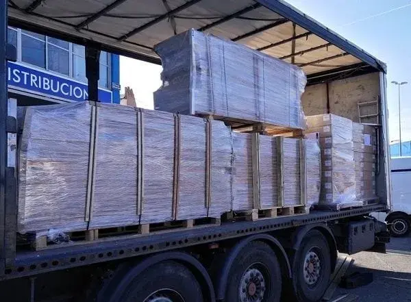 Pallets loaded on a truck.