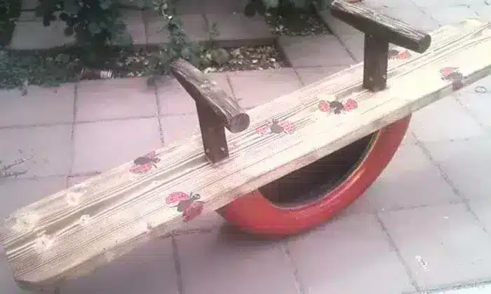 See-saw made from homemade tires