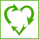 Símbolo de reciclagem com a forma de um coração em verde