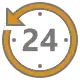 Reloj con numero 24 resaltado en colores naranja y gris